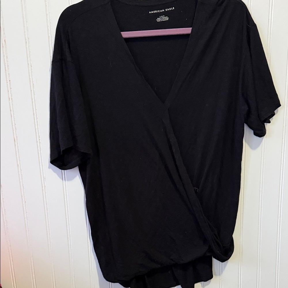 American Eagle Outfitters Black Short Sleeve Top large